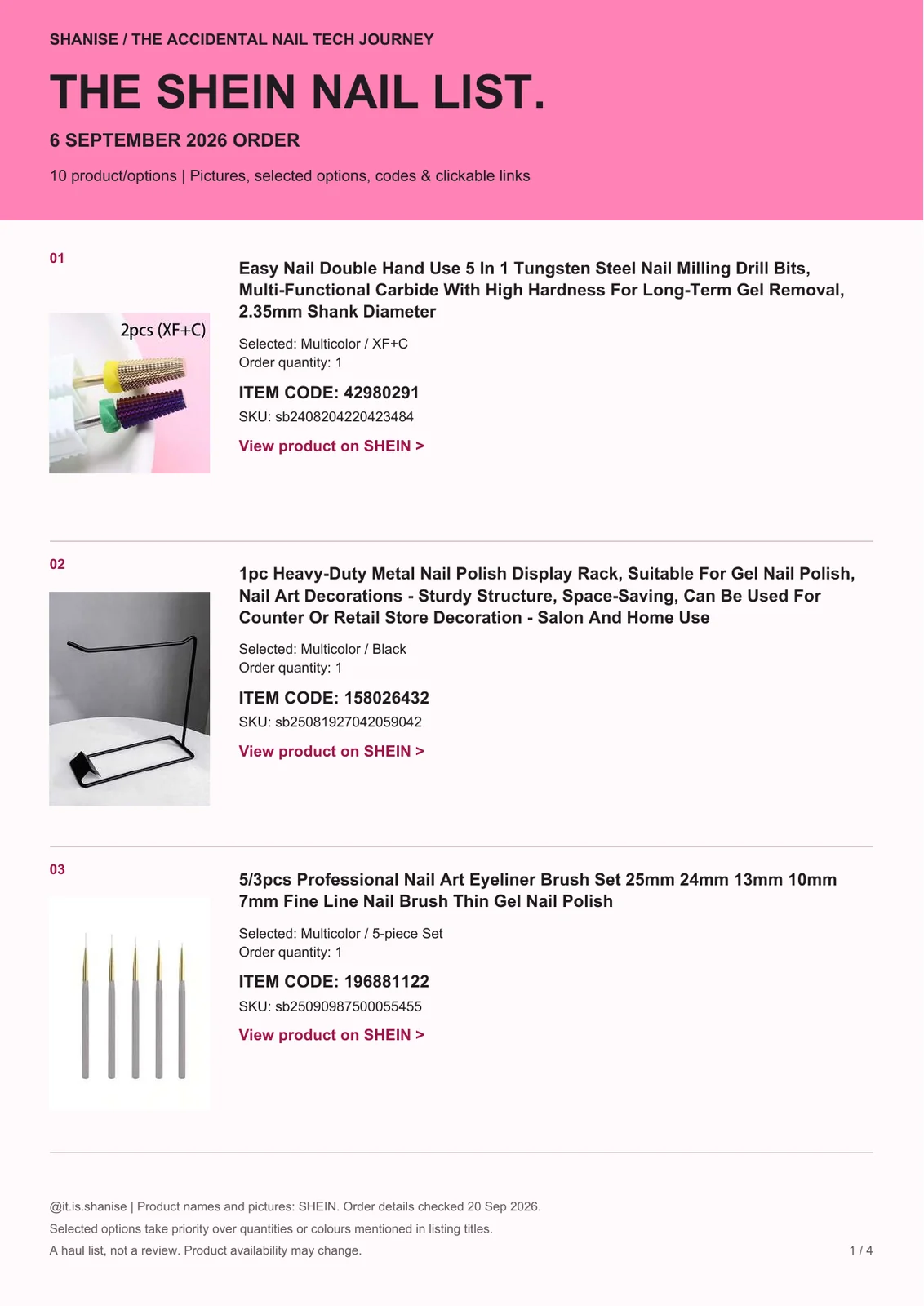 SHEIN nail haul #2: pictures, options & codes preview