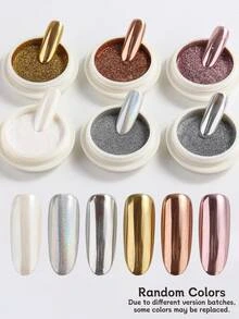 6pcs Nail Powder Set, 6 Colors Holographic Effect Mirror Nail Powder Kit, Aurora Iridescent Glitter With Mirror Effect, Suitable For Nail Art Design And Decoration