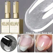 XEIJAYI 2pcs/15ml Fiber Rubber Base Gel Nail Polish Starter Kit, Pure Soak-Off No-Wipe Gel Polish, Suitable For Home DIY Manicure